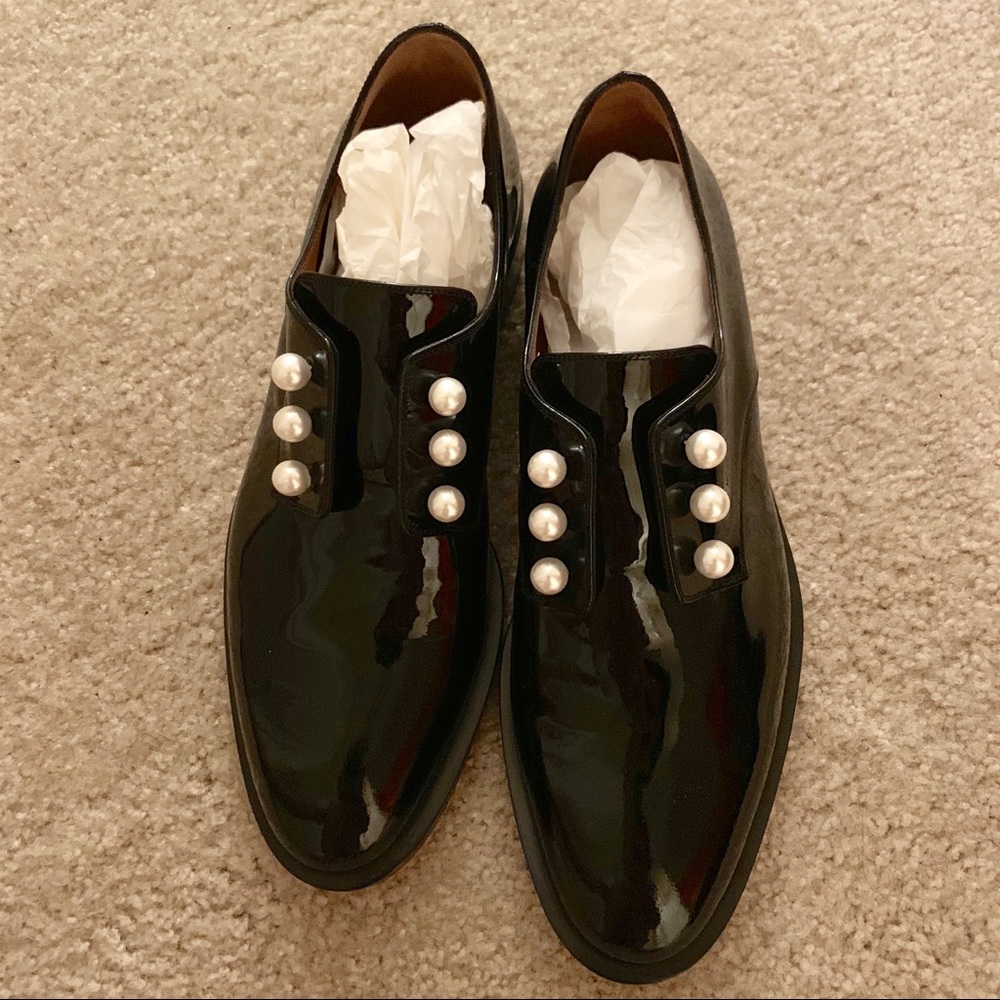 Givenchy black patent leather pearl derbys